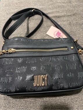 Juicy Couture Black Logo Embossed Crossbody with Gold Hardware